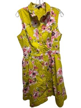 ABS Allen Schwartz lime Yellow and Pink Floral Dress size PL